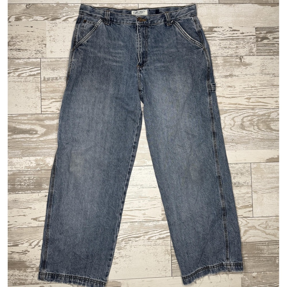 Cherokee Jeans Boys 16 Husky Blue Carpenter Relaxed Fit Denim Pants Straight Leg